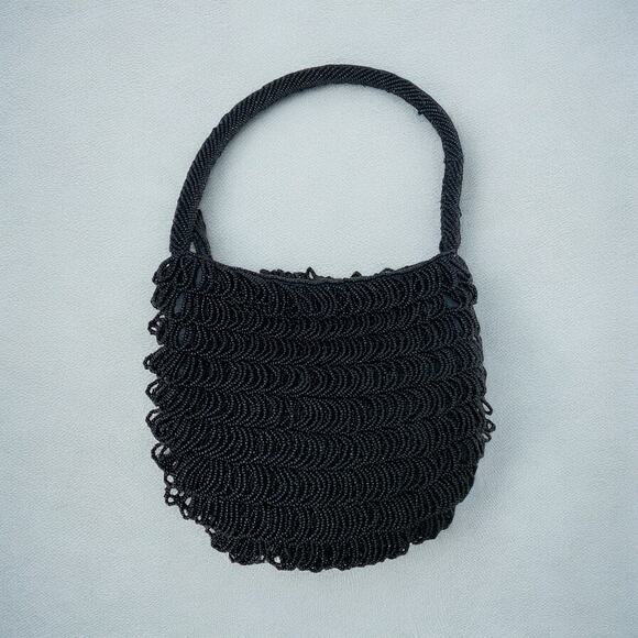 K&G Charlet Bag Black Beaded Purse Vintage Japan - Read - Picture 1 of 11